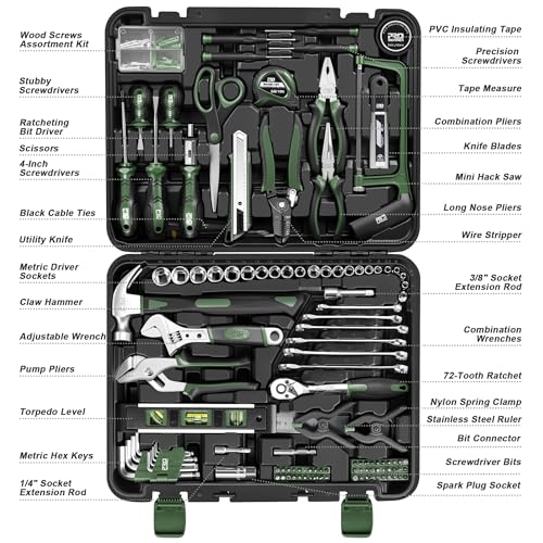 Prostormer 259-Piece Tool Kit, Household Essential Tool Set, Green - color: Green