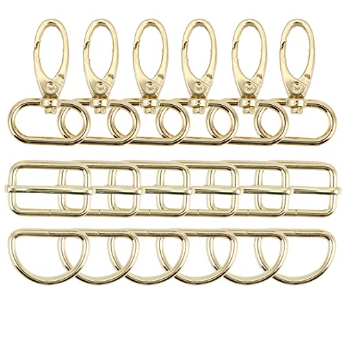 PECMER Purse Hardware for Bag Making 1 Inch D Ring 18 Pcs Gold Swivel Clasp Snap Hooks Slide Buckles for Strap Adjuster Dog Collar Making Supplies - color: Pale Gold-18 Pcs-1 Inch
