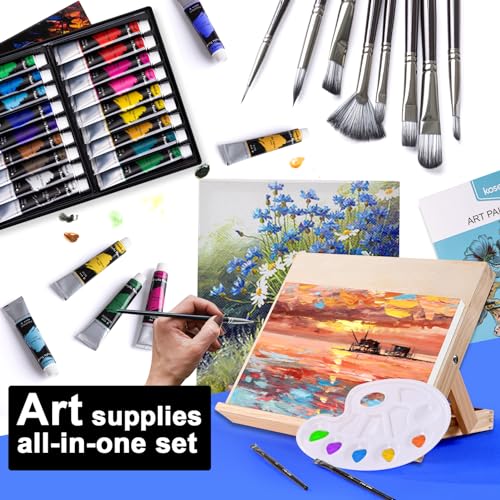 koseibal Acrylic Paint Set with Tabletop Easel and Canvas for Kids, Adults - color: 18x22ml+Easel-L