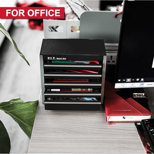 P.I.T. Mini Tool Box,Small Metal Toolbox Organizer with 5 Drawers,Black | 8.6"W X 4.6"D Cute Size,Q235 Steel,Magnetic Locking Mechanism,PVC Drawer Liners - color: Black, size: 5-Drawer