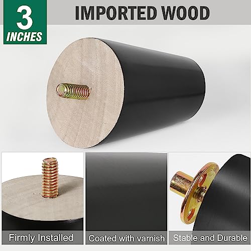 FoDau770 Rubber Wood Legs 3", Slant Taper, 5/16"-18 Thread, Black, 4pcs | Wood Couch legs - Mid Century Sofa Legs - Furniture legs Replacement for Cabinet Dresser Chair Ottoman - color: Black, size: 3 Inch - Slanted (80°)