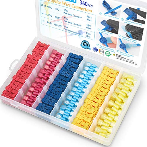 TICONN T Tap Wire Connectors, T Wire Quick Splice Connector, T Connectors for Wiring with Storage Case (360 Pcs) - style: 360 Pcs