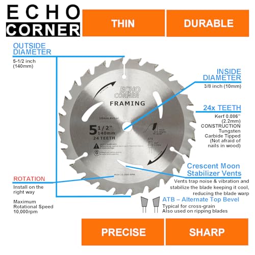 5-1/2" (10mm Arbor) Wood Cutting Circular Saw Blades, 140mmX10mmX48T/24T - style: Wood 24T/48T
