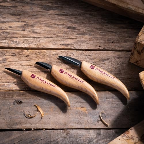 Flexcut Wood Carving Knives | Starter Set of 3 Woodcarving Knives | 1095 High Carbon Steel Blades | Ergonomic Ash Wood Handles for Beginners and Hobbyists | KN500 | Made in the U.S.A - style: 3-Piece Knife Starter Set
