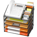 DocNest 5 Tier Metal Mesh Desk File Organizer with Phone Shelf, Black - color: Black, size: 12.6" x 9.1" x 13.3"