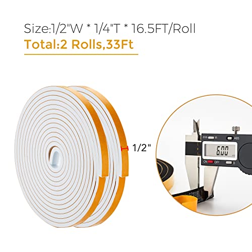 Ravinte Weather Stripping Door Seal, 1/2 x 1/4 Adhesive Foam Tape, 33 FT - color: White, size: 1/2In x 1/4In x 33Ft