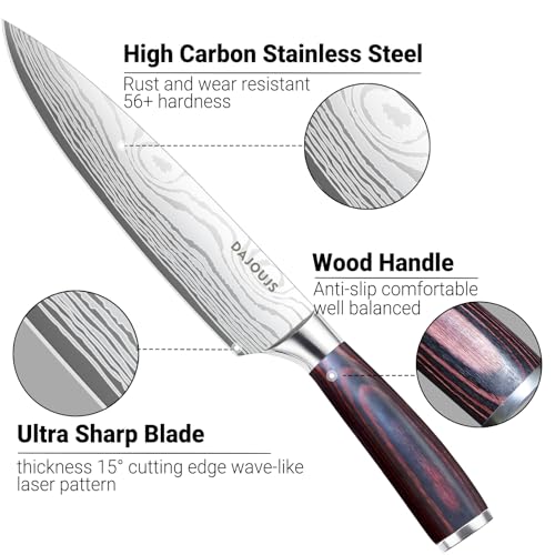 3-Piece Kitchen Chef Knife Set - 8" Chef Knife & 7" Nakiri Knife & 5" Utility Knife, Professional High-Carbon Stainless Steel Ultra Sharp Knives with Ergonomic Wood Handle & Gift Box for Cooking