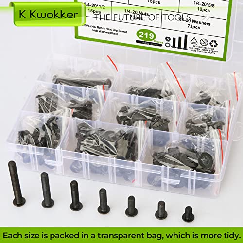 1/4 20 Bolt and Nuts Button Head Hex Socket Cap Screws, 219Pcs - size: C. 1/4-20