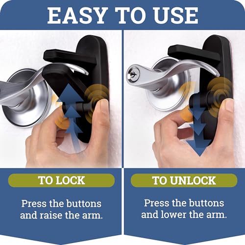 Door Lever Lock (2 Pack) Prevents Toddlers from Opening Doors. 3.25" L * 1.5" W * 4.5" H Easy One Hand Operation for Adults. Durable ABS with 3M Adhesive Backing. Simple Install, Black - color: Black