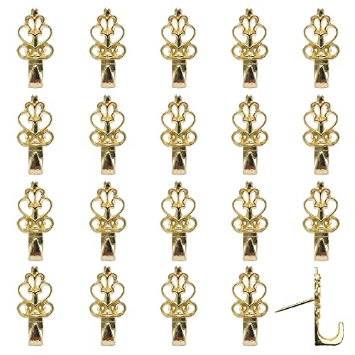 Push Pin Hangers，20 Pcs Zinc Alloy Pin Hooks Picture Hanging Nails for Home Office Fabric Wall Wooden (Gold) - style: Gold