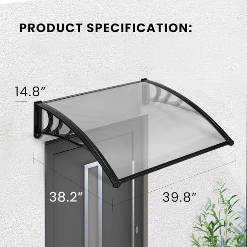 VIVOHOME Polycarbonate Window Door Awning Transparent 38 Inch x 40 Inch - color: Transparent, size: 38 Inch x 40 Inch