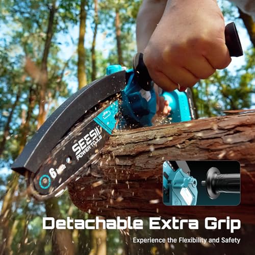 SEESII 6 Inch Mini Electric Chainsaw Cordless Battery Powered - color: Slate Blue