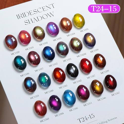 Double Rhythm 28Pcs 0.5Oz Cat Eye Gel Nail Polish Set Same Color Same Bottle Gel Polish Kit Nail Art Manicure Salon DIY at Home for Women (Dark Navy Blue Green Burgundy Brown-T24-15) - color: Iridescent Shadow