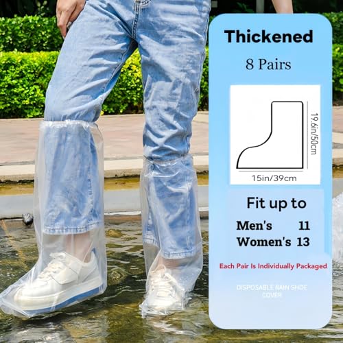 16 PCS Shoe Covers Disposable Non Slip,Thickened Waterproof Shoes Covers,19 inch Tall,Long Plastic Waterproof Shoes and Boots for Rain Covers Thicken Shoe Protector for Men and Women (8 Pairs,Clear) - color: Clear
