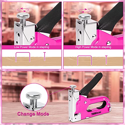 THINKWORK 3-in-1 Pink Staple Gun for Upholstery & Wood DIY Manual Nailer - color: Pink