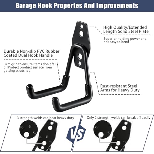 KOFANI Garage Hooks Heavy Duty 12 Pack Anti-Slip Wall Storage Hooks - color: Black, size: 12 Pack