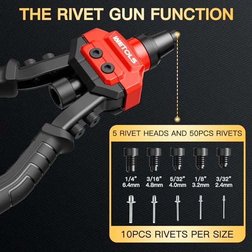 WETOLS 3 in 1 Rivet Gun with 5 Rivet Heads, Rivet Nut Tool Kit, Reamer Set - size: 3 in 1 rivet nut tool