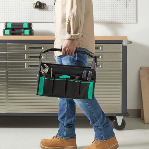 Amazon Basics Tool Bag Organizer with LED Light, 30 Pockets, Adjustable Shoulder Straps, Portable, Black - size: Tool Tote