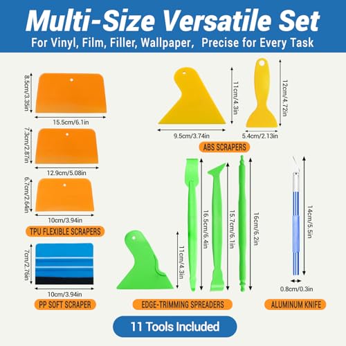 AZY 11PCS Auto Body Tool Set, Body Filler Spreaders, Plastic Putty Knife and Squeegee Tools for Auto Body Repair, Window Tint Application, Vinyl Wrap Installation and DIY Projects
