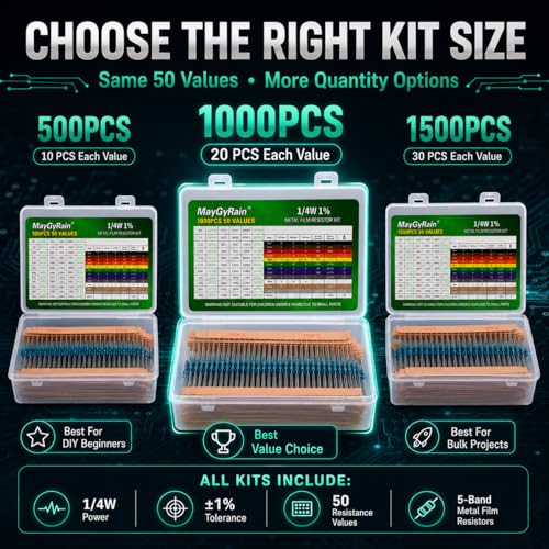 50 Values Metal Film Resistor Kit,1/4W 1% High Precision Axial Lead Resistors, Resistor Assortment with Storage Box for DIY Projects,Electronic Repair Circuit (1/4W-50Values-1000PCS, Metal) - style: 1/4W-50Values-1000PCS
