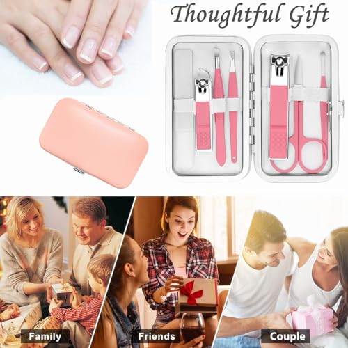 Manicure Set Women Nail Kit with Nail Clippers Eyebrow Tweezers Glass Nail File with Case Manicure Pedicure Kit Grooming Kit Personal Care Tools for Home Outdoor Travel Gift Giving Salon - color: Pink