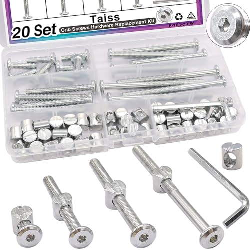 Taiss 20 Set Crib Screws M6x20mm/40mm/60mm/80mm Baby Bed Crib Screws Hardware Replacement Kit,Bunk Bed Bolts Hex Socket Cap Screws Bolt with Barrel Nuts/Wrenches for Beds Furniture Headboards - color: Silver