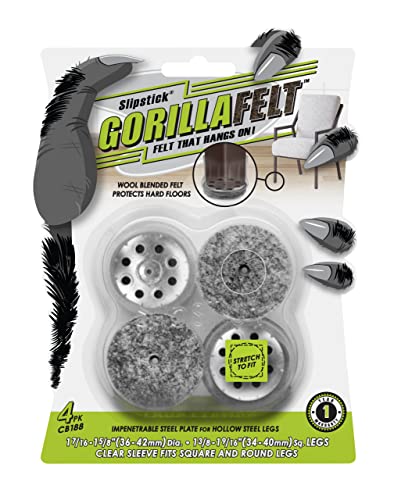 Slipstick GorillaFelt Chair Leg Floor Protectors for Hardwood Floors, Clear Sleeve Felt Pads for Furniture That Stay On, Fits Round & Square Legs, Includes 4 Premium Transparent Chair Socks, CB188 - size: 1-3/8 Inch - 1-3/4 Inch Sleeve 4 Pack
