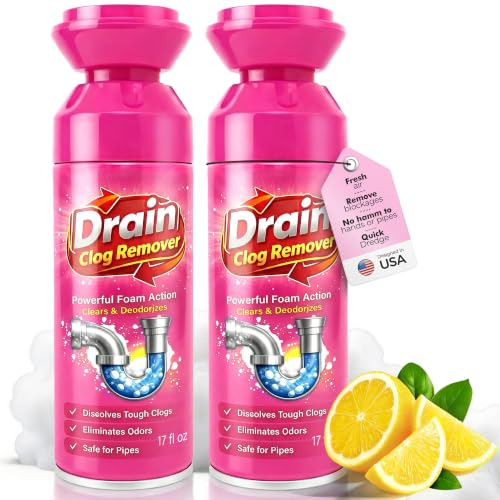Foaming Drain Cleaner, Drain Clog Remover, Sink Hair Cleaner and Deodorizer, Expanding Foam for Hair, Grease and Soap Scum, for Kitchen Sinks, Bathroom, Showers, Tubs & Floor (2Pcs)