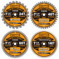 7-1/4 Inch Circular Saw Blade, 5/8” Arbor,24T for Framing&40T for Ripping and Cross Wood Cutting &60T for Fine Finish&140T for Plywood/OSB/Plastic, 4-Pack