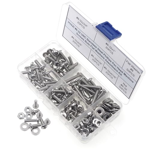 #8-32 UNC 304 Stainless Steel Phillips Pan Head Screw Nut Washer Kit - size: #8-32UNC