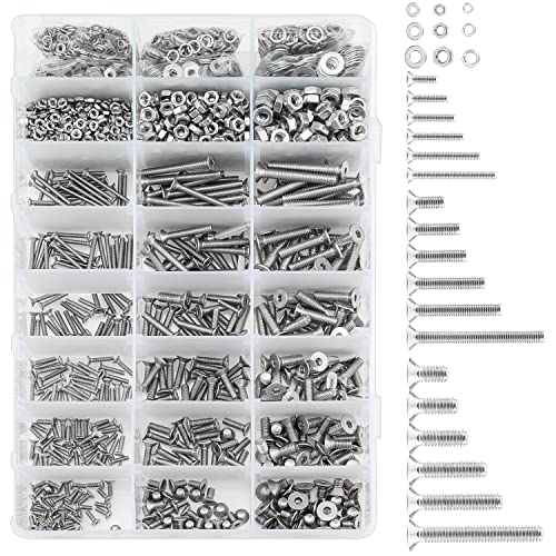 HELIFOUNER 1500 Pieces M2 M3 M4, 304 Stainless Steel Countersunk Head Socket Cap Metric Screws Bolts Washers Nuts Hardware Assortment Kit with Hex Wrenches - style: Countersunk Head