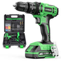 20V Cordless Drill, Electric Power Drill Set with Battery Charger and Carrying Case, 3/8” Keyless Chuck, 2 Variable Speed, 18+3 Torque, 72pcs Driver Bits and Belt Hook, Green