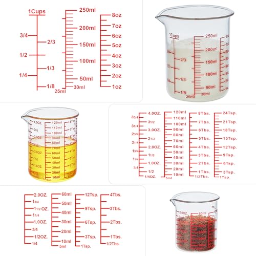 Ackers BORO3.3 Glass Measuring Cups with Spouts, 3-Piece Set, 60/120/250 ml - size: 60ml/120ml/250ml Measuring Cup Set
