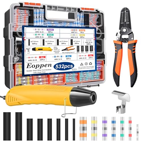 532Pcs Heat Gun for Shrink Tubing, Solder Seal Wire Connectors & Heat Shrink Tubing Kit, 26-6 AWG Waterproof Heat Shrink Wire Connectors with Mini Heat Gun for Marine Electrical - size: 532Pcs