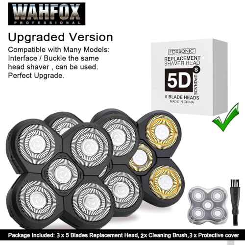 Universal 3 PCS 5 Blades Head Shaver Replacement Heads for Mainstream Shaver Brands, Eelectric Shaver Replacement Replacement Blades (1 Gold + 2 Silver) - color: 1 Gold + 2 Silver