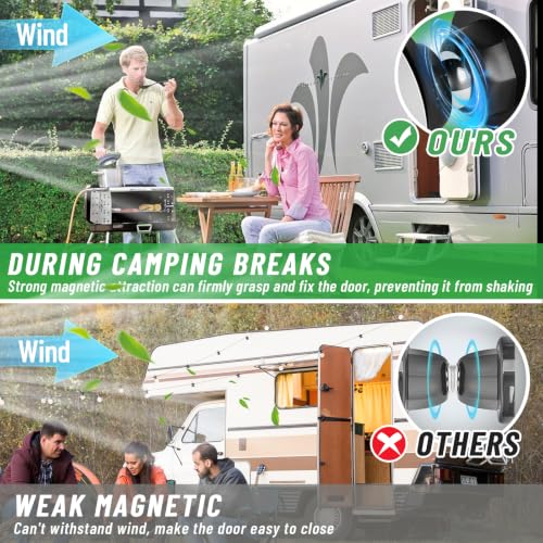 2 Pcs RV Magnetic Door Buckles Provide Windproof Door Stops For Rv Campers, Keeping The Doors Open And Protected From Impact And Damage.Essential Accessories For Travel Camping (White, Black)