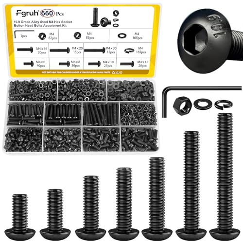 660PCS M4 Hex Button Screws Assortment Kit, M4x6/8/10/12/16/20/30 mm - size: M4 660pcs