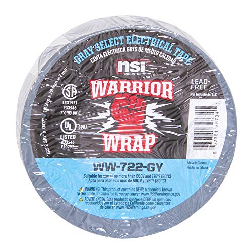NSI Industries WarriorWrap Select 3/4 in. x 60 ft. 7 mil Vinyl Electrical Tape, Gray (WW-722-GY) (Pack of 3) - size: 3/4 in. x 60 ft. x 7 mil (Pack of 3)