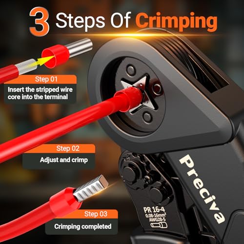 Preciva Ferrule Crimping Tool Kit - AWG 28-5 (0.08-16mm²) Self-Adjustable Ratchet Ferrule Terminals Crimping Tool, Quadrilateral Ferrule Crimper with 1500Pcs Ferrules Connectors