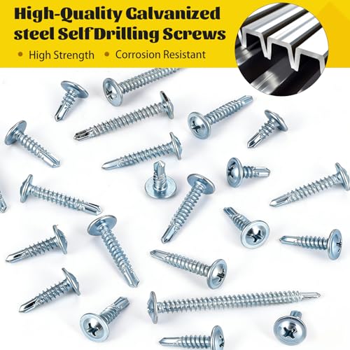 175PCS Self Tapping Screws Assortment Kit, #8 x 1/2'', 3/4'', 1-1/4'', 1'', 2'' Modified Truss Head Sheet Metal Screws,Self Drilling Screw for Metal Wood Plastic,Galvanized Steel - size: 175pcs #8 Blue