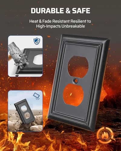 DEWENWILS Metal Duplex Wallplates, Black Finish Outlet Covers - color: Black, size: 1 Duplex 4PK