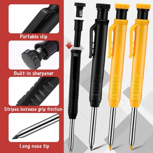 MotiMind 8 Pcs Mechanical Carpenter Pencils, 2.8mm, Black+yellow - color: Black,Yellow
