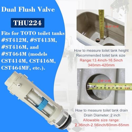 THU224 Toilet Flush Valve Assembly with Mounting Nut Fit for TOTO Two Piece Aquia Toilet Tank #ST412M
