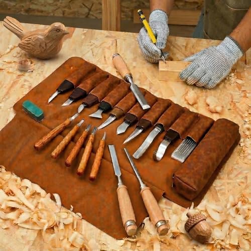 Wood Carving Kit, 25Pcs Complete Whittling Kit - 9 Walnut Handles Wood Carving Knife, 5 Detail Knifes, 3 Chisels, Professional Woodworking Tool Set for Beginners DIY Crafts & Gifts