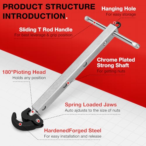 SHALL Telescoping Basin Wrench for Under-Sink Plumbing & Faucet Repair - size: 10-inch to 17-inch