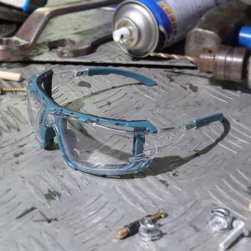 UKNOW Safety Glasses - Anti Fog Wraparound Lenses - Removable Foam Gasket - ANSI Z87.1 Protective Eyewear - Impact Resistant - color: Teal