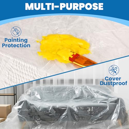 32 Pack Plastic Drop Cloth, 9 x 12 Feet Plastic Sheeting - color: 32p