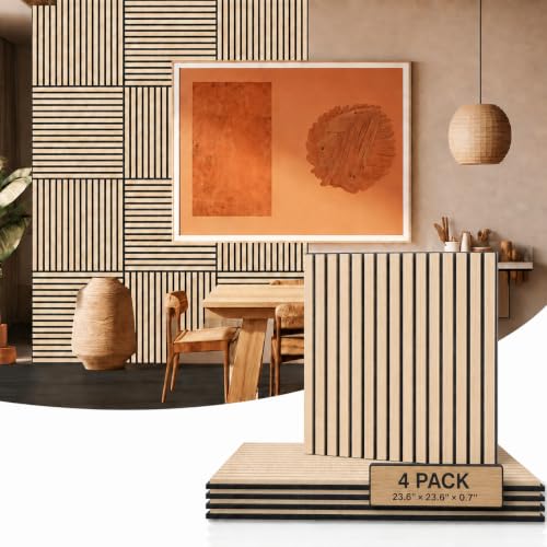 AKUMAX 4-Pack Wood Slat Acoustic Wall Panels, 23.6 x 23.6 in 3D Sound-Absorbing Panels for Walls & Ceilings, Fire-Retardant, FSC-Certified Materials, 15.5 Sq Ft, Classic Oak - color: Classic Oak