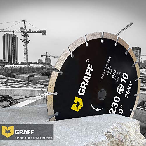 9 Inch Diamond Blade for Angle Grinder — Diamond Cutting Wheel for Cutting Stone, Marble, Granite, Brick, Masonry, Paving Flag, Concrete — Diamond Saw Blades Segment Height 0.394” (10 mm) — GRAFF - size: Ø 9 Inch Segment, style: Diamond Segment Blades