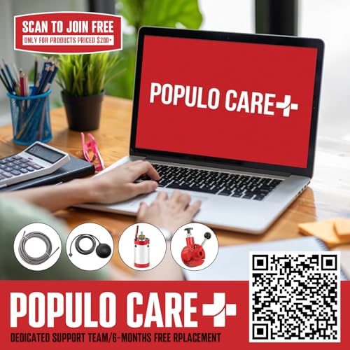 POPULO Auto Feed 50FT Electric Drain Snake with Mobile 8-Inch Wheel and 580W Power,1/2-Inch Drain Snake for 2”-4" Sewer Pipes, 50FT Drain Auger Includes 8 Attachments Heads and Glove - style: 50FT×1/2“